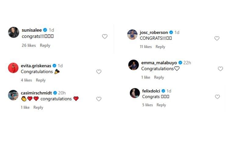Screenshot of athletes' comments on Serena Malone's post - Source: via @sserrenaa on Instagram